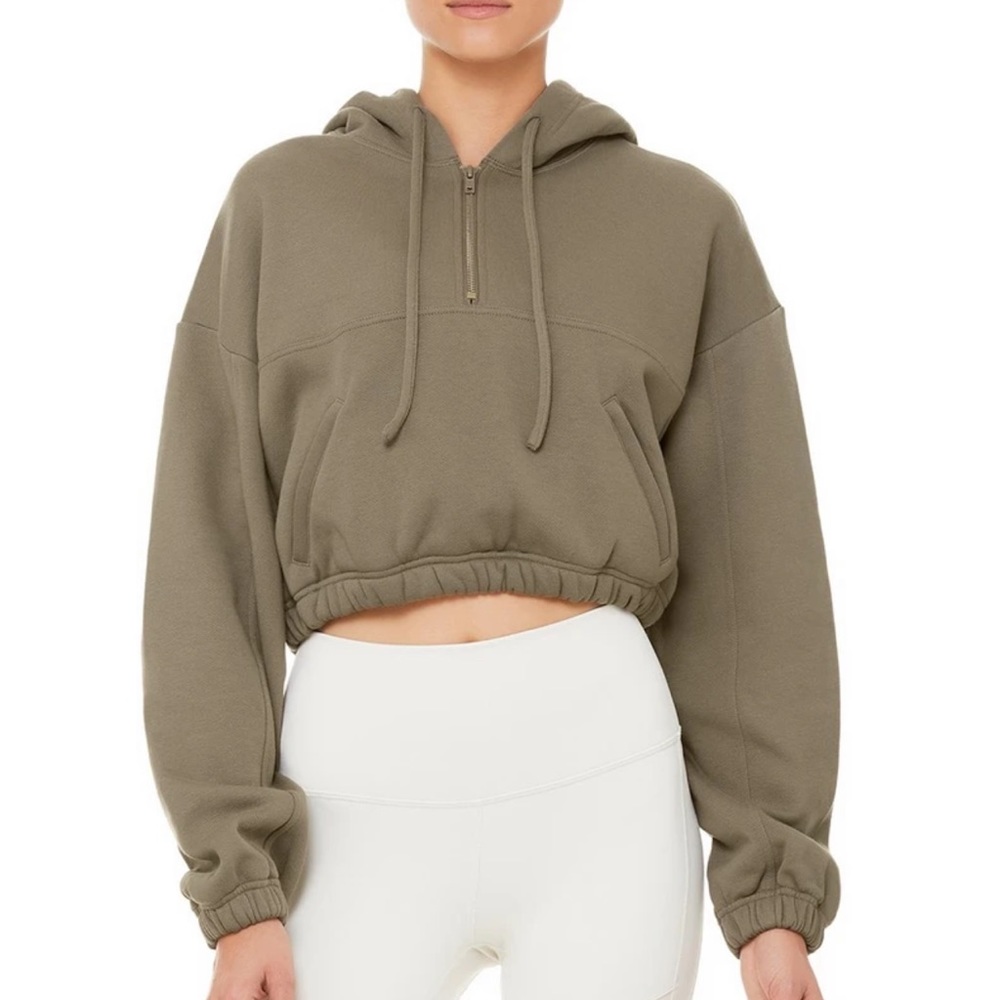 Alo Stadium Half Zip Cropped Hoodie